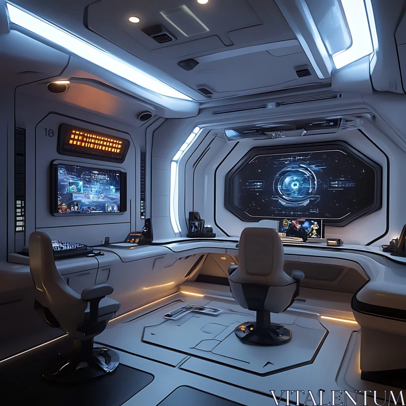 Modern Spacecraft Control Room Design AI Image