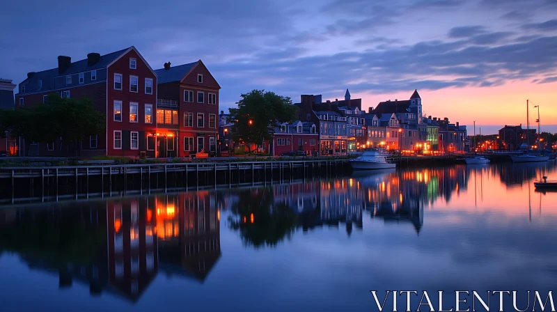 Waterfront Cityscape in Evening Light AI Image