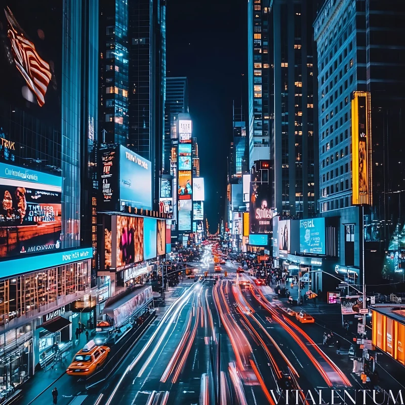 Urban Nightlife with Bright Billboards AI Image