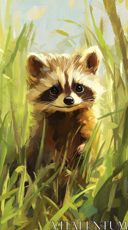 Wildlife Art of a Young Raccoon AI Image