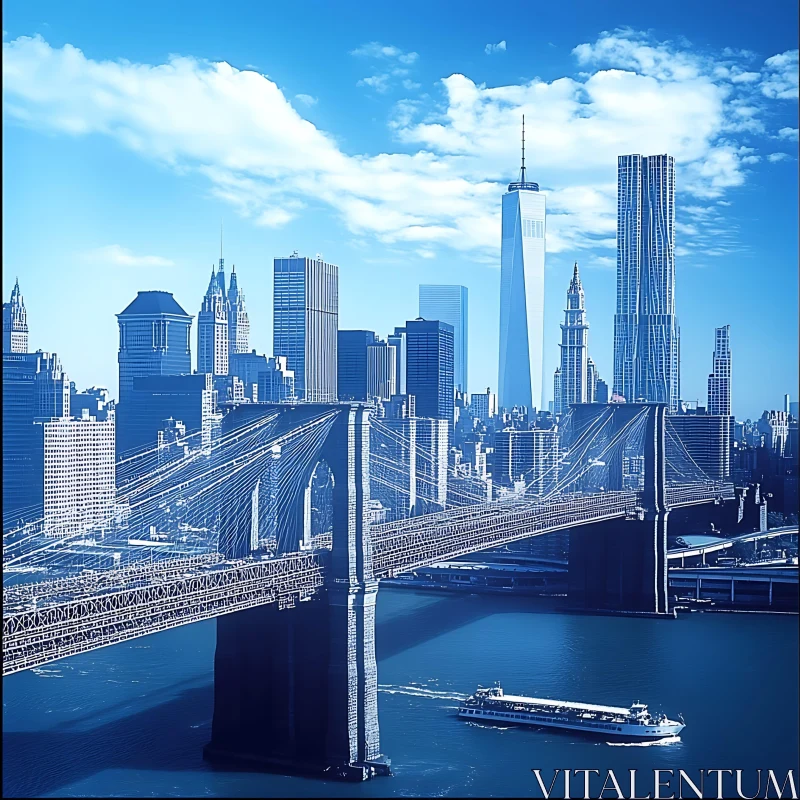 Majestic Urban Scene with Prominent Bridge and Skyscrapers AI Image