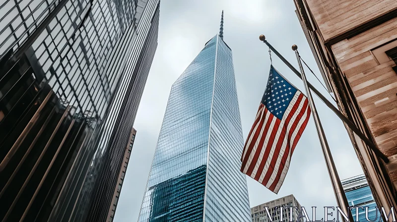 Skyscrapers and American Flag AI Image