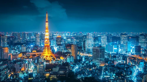 Tokyo Tower at Night with City Lights