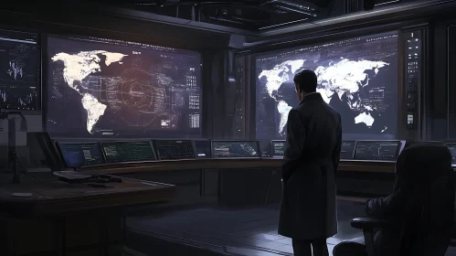 Futuristic Control Room with Data Displays