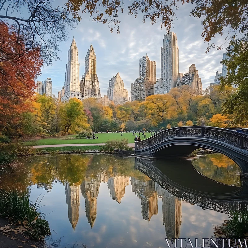 Central Park Autumn with Cityscape AI Image