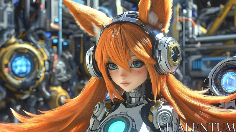 Cyberpunk Robot Girl with Orange Hair AI Image