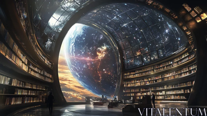 Cosmic View Library Interior AI Image