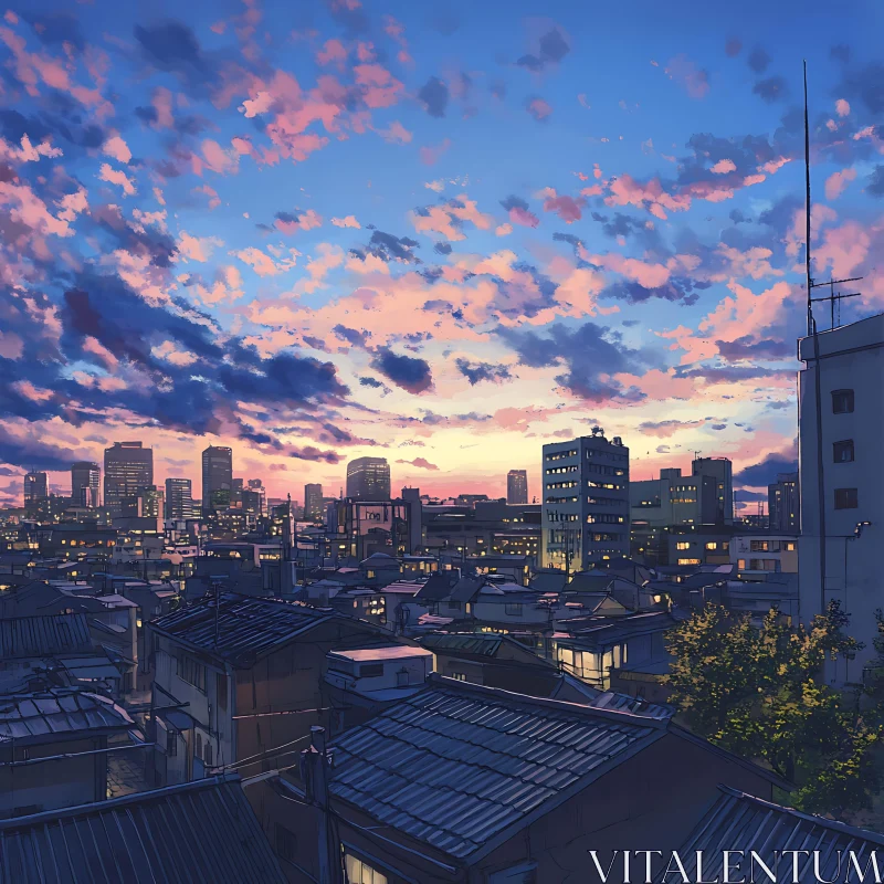 Urban Sunset Over City Skyline AI Image