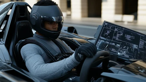 High-Tech Helmet and Digital Interface in Racing Car