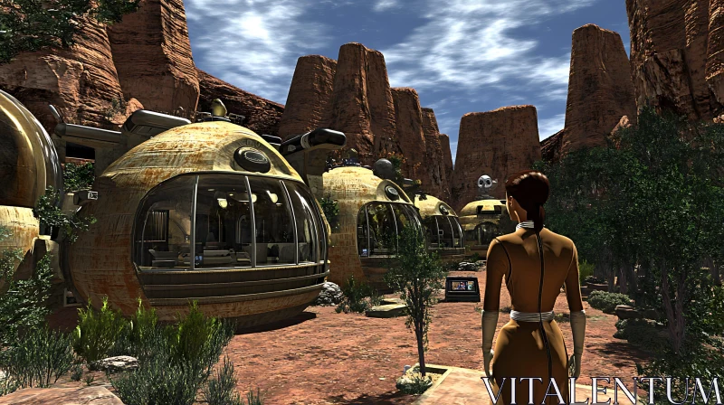 High-Tech Living in Desert Wilderness with Dome Structures AI Image