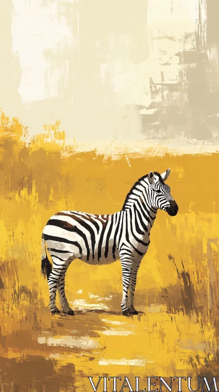 Zebra in a Textured Golden Landscape AI Image