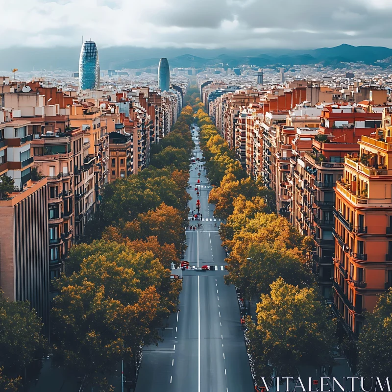 AI ART Urban Aerial View with Fall Foliage and Architectural Highlights