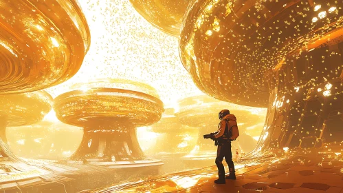 Sci-Fi Alien World with Golden Structures