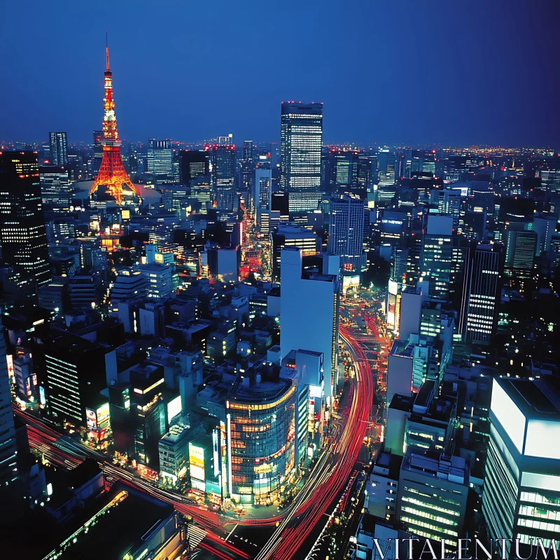 Tokyo Skyline Aerial View at Night AI Image