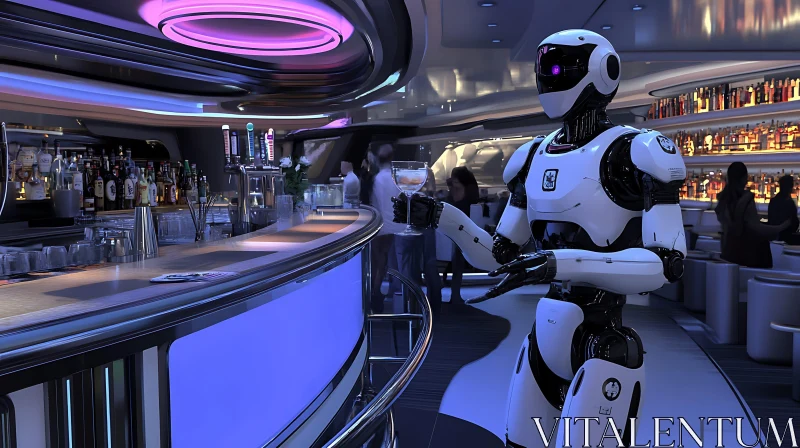 Humanoid Robot Enjoying a Drink in a Modern Bar AI Image