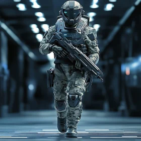 Advanced Cybernetic Soldier in Sci-Fi Environment