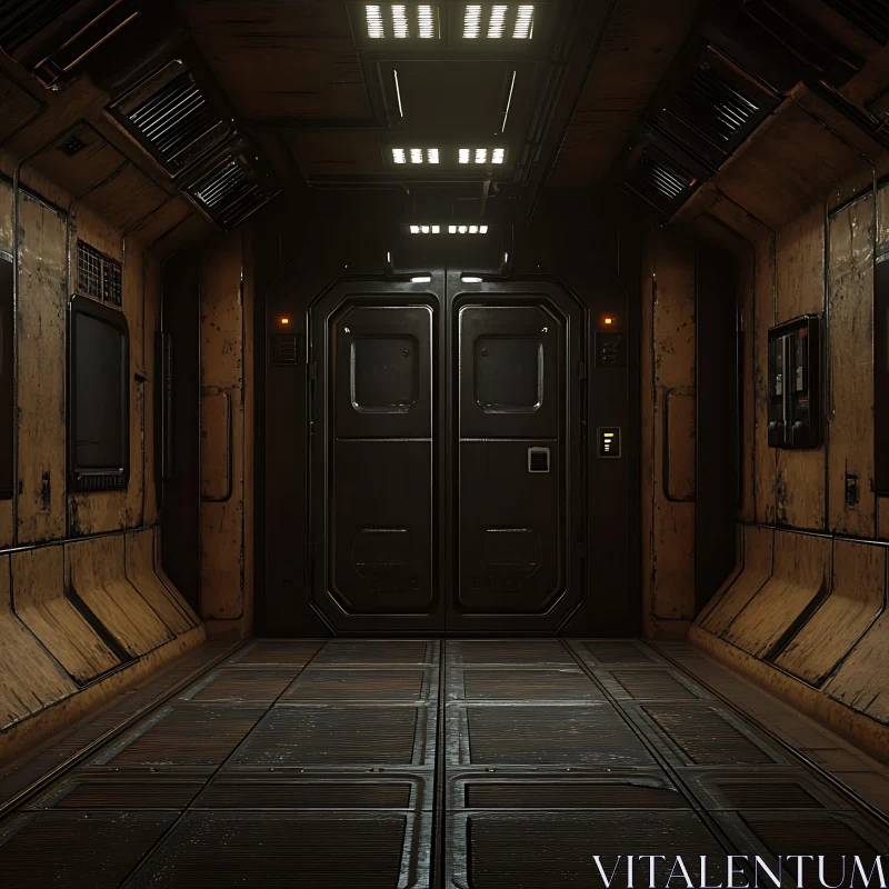 Sci-Fi Interior Corridor with Double Doors AI Image