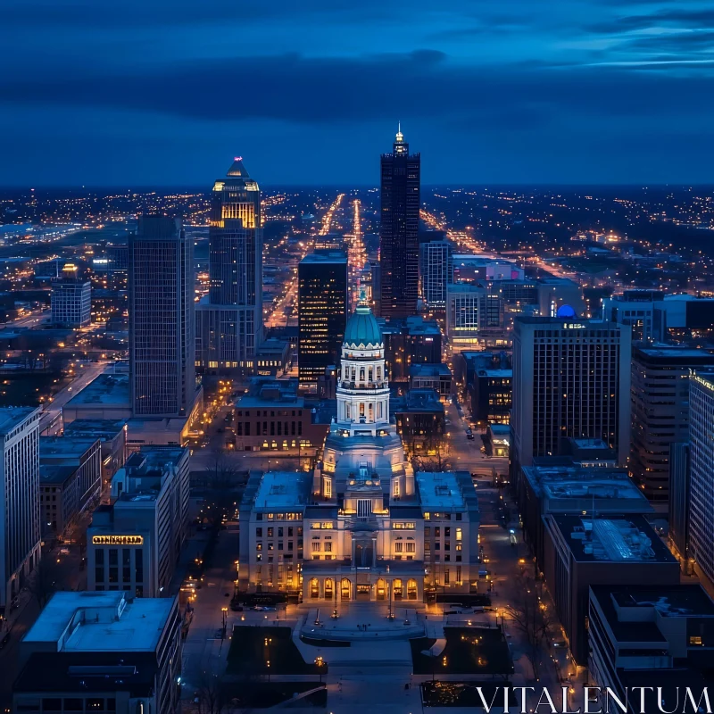 Nighttime Urban Aerial View AI Image