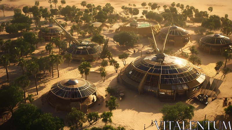 AI ART Eco-Friendly Desert Architecture with Solar Panels