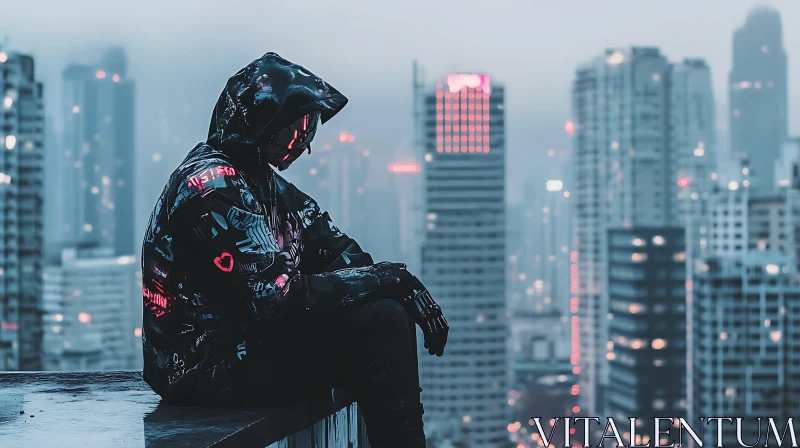 AI ART Solitary Figure in Cyberpunk City