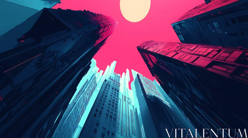 Surreal City Architecture Under a Pink Sky AI Image