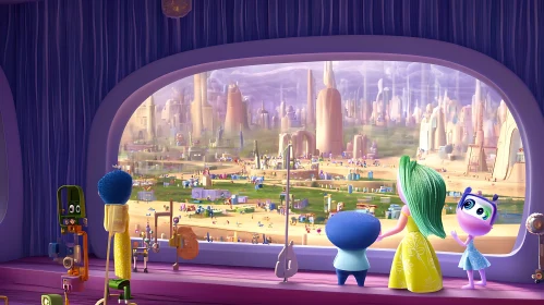 Vivid Cartoon City View with Characters