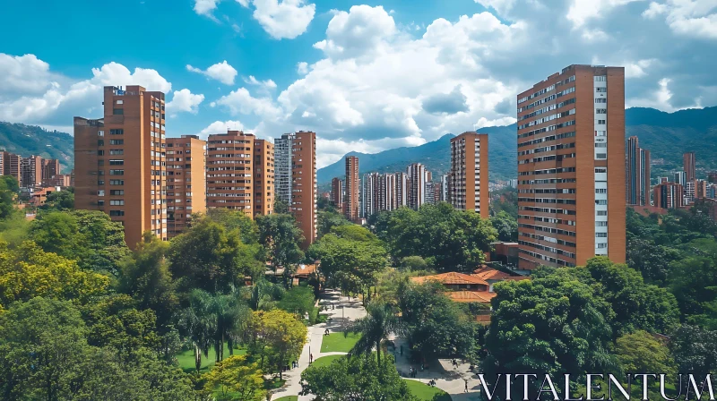 Urban Landscape with High-Rise Buildings and Park AI Image