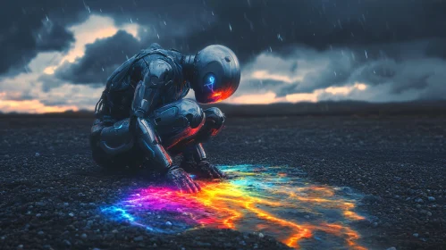 Neon Reflection: Cyborg in the Rain