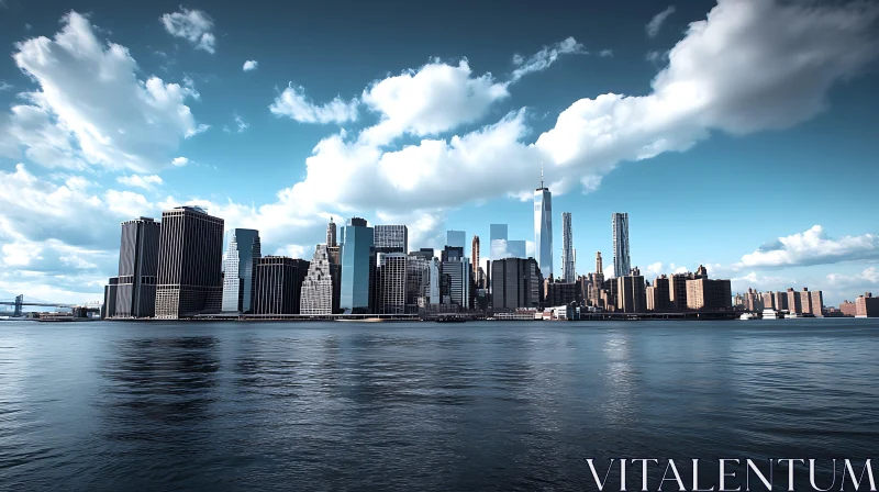 Urban Skyline with Blue Sky and Clouds AI Image