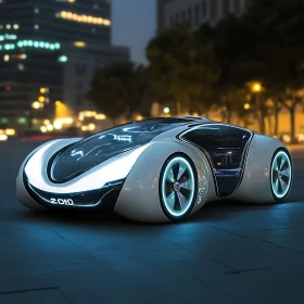 Futuristic Electric Vehicle with Night City Backdrop