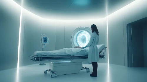 Advanced Medical Examination in a Futuristic Clinic