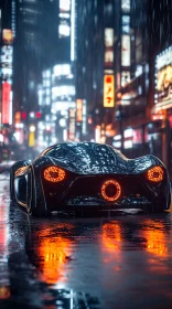 Sleek Supercar Under Neon Lights in Night Rain