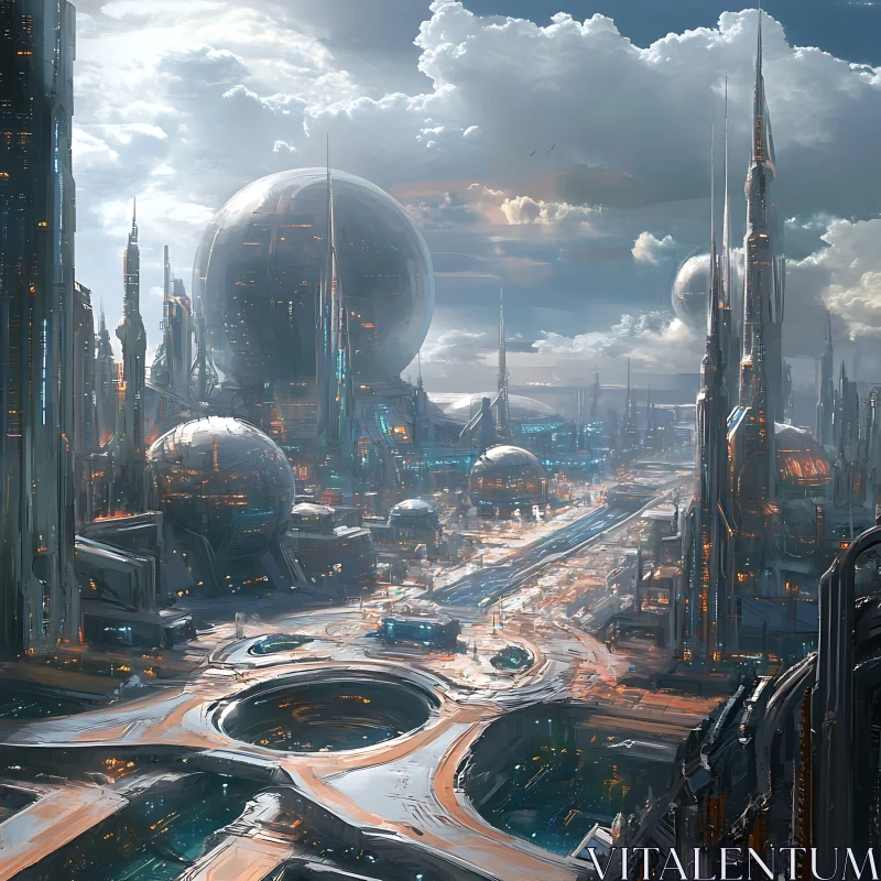 Sci-Fi Urban Skyline with High-Tech Design AI Image