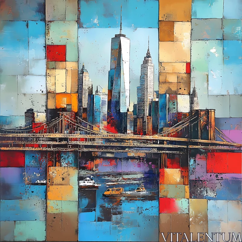 Colorful Geometric City and Bridge In Art AI Image