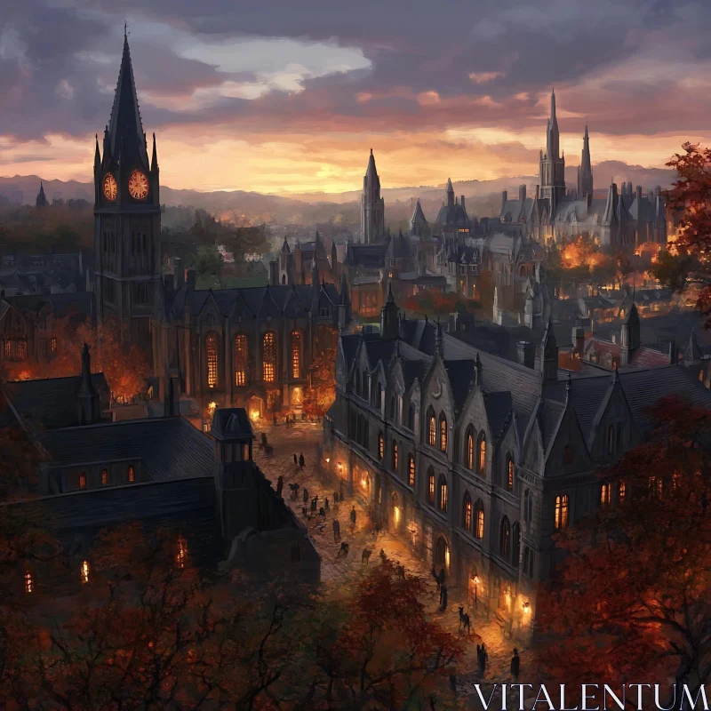 AI ART Gothic Cityscape at Sunset