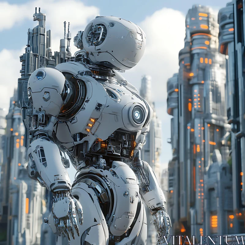 Futuristic Robot in a Modern City AI Image