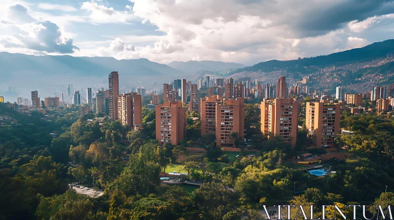 AI ART Breathtaking City Skyline with Mountain Backdrop