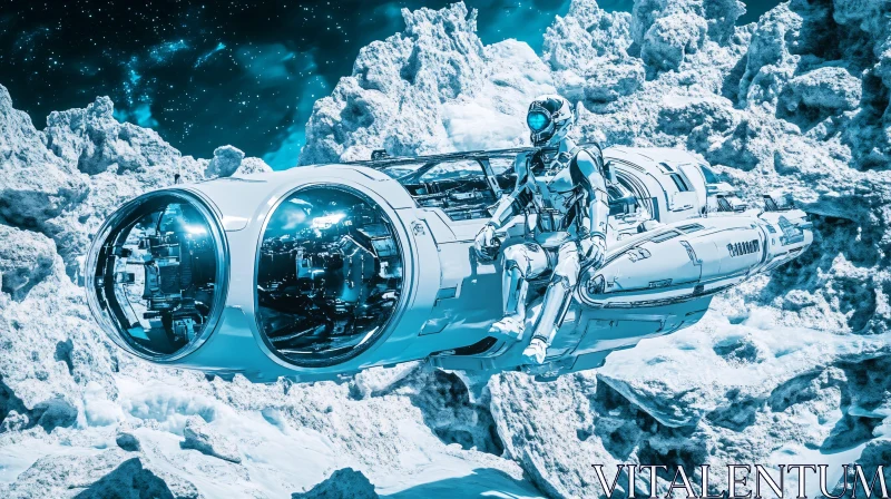 Astronaut on Advanced Spaceship in Outer Space AI Image