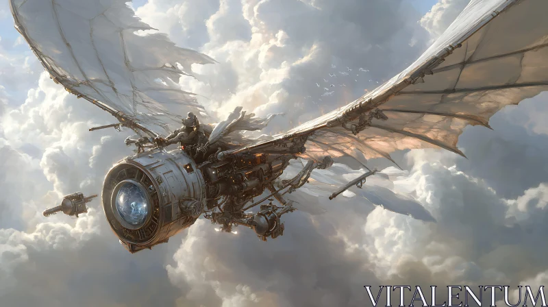 Steampunk Aircraft Flying Through the Sky AI Image