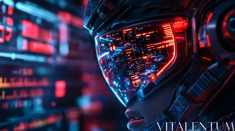 AI ART Cyber Technology Helmet with Neon Holographs