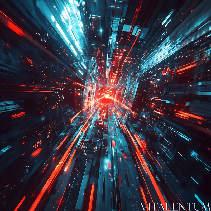 Red and Blue Cyber Tunnel AI Image