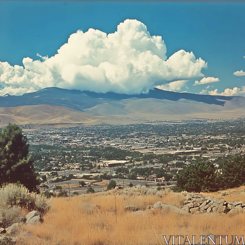 Mountain Cityscape with Cumulonimbus Clouds AI Image