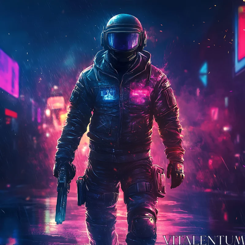 AI ART Cyber Soldier in Neon City