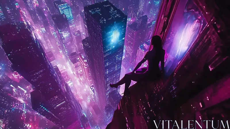 Urban Nightlife Above the Neon Cityscape AI Image