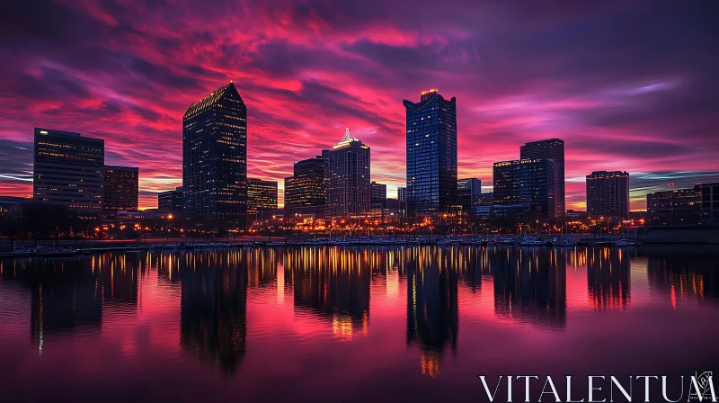 Sunset Cityscape with Reflecting Skyscrapers AI Image