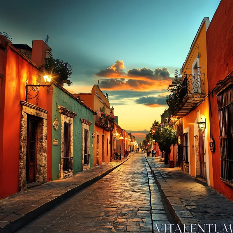 AI ART Colorful City Street During Sunset