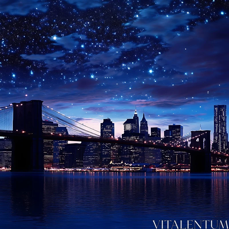 AI ART Illuminated Bridge and City Skyline at Night