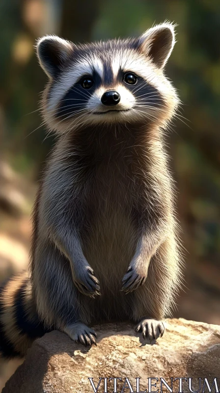 Curious Raccoon on a Rock AI Image