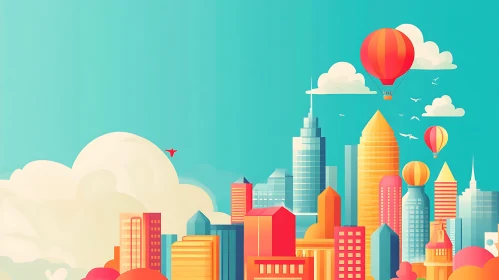 Vibrant Urban Landscape with Balloons