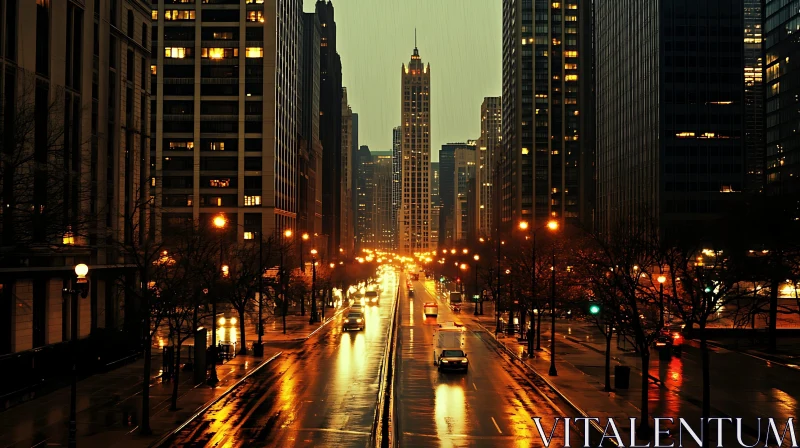 Rainy Night in the City AI Image